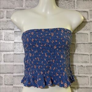 4/$20 Floral American Eagle tube top (size xl) blue and pink, elastic, stretchy